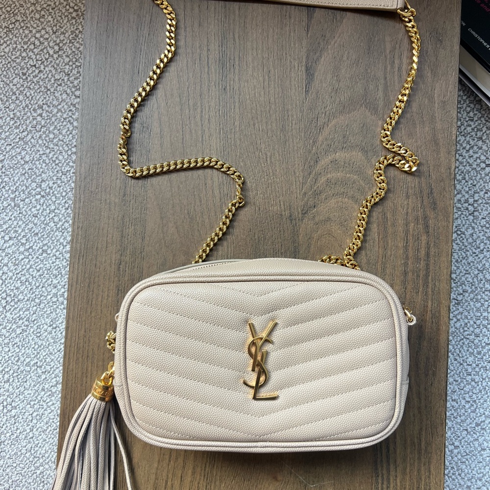 Yves Saint Laurent Taupe Quilted Crossbody mini mono Bag